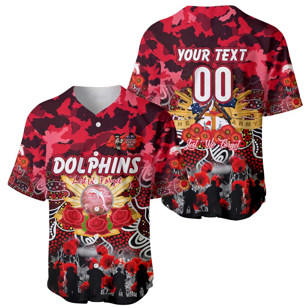 Personalized Dolphins ANZAC Day Baseball Jersey Australian Army - Lest We Forget