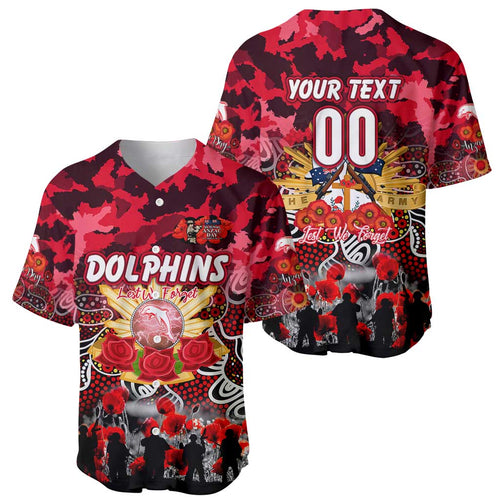 Personalized Dolphins ANZAC Day Baseball Jersey Australian Army - Lest We Forget