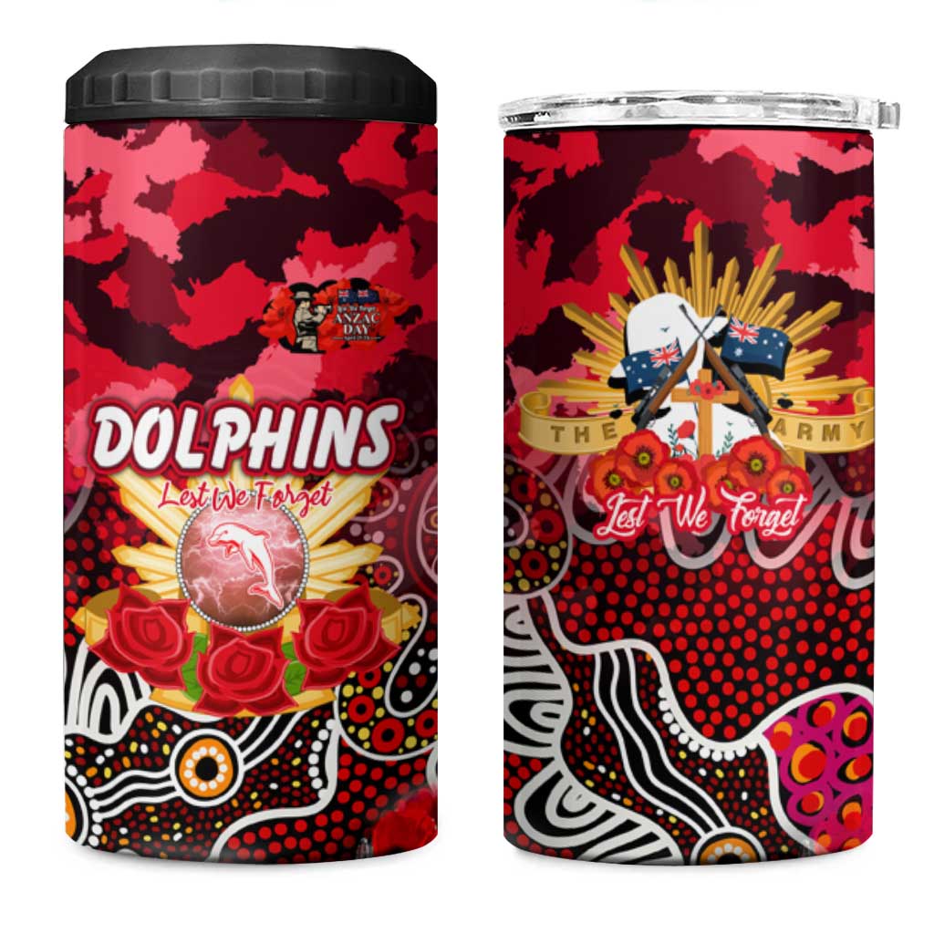 Personalized Dolphins ANZAC Day 4 in 1 Can Cooler Tumbler Australian Army - Lest We Forget