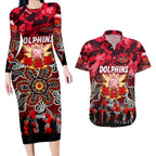 Personalized Dolphins ANZAC Day Couples Matching Long Sleeve Bodycon Dress and Hawaiian Shirt Australian Army - Lest We Forget