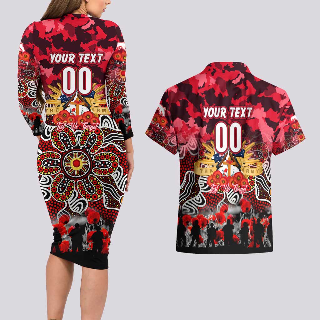Personalized Dolphins ANZAC Day Couples Matching Long Sleeve Bodycon Dress and Hawaiian Shirt Australian Army - Lest We Forget