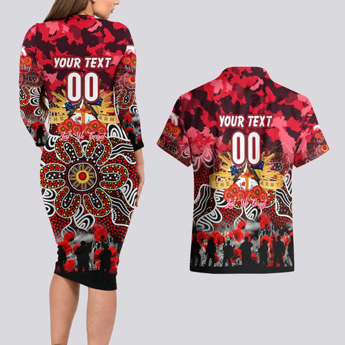 Personalized Dolphins ANZAC Day Couples Matching Long Sleeve Bodycon Dress and Hawaiian Shirt Australian Army - Lest We Forget