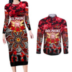 Personalized Dolphins ANZAC Day Couples Matching Long Sleeve Bodycon Dress and Long Sleeve Button Shirt Australian Army - Lest We Forget