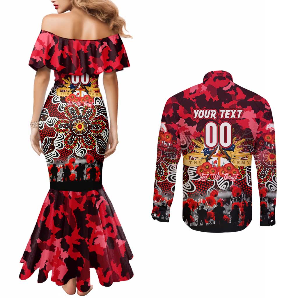 Personalized Dolphins ANZAC Day Couples Matching Mermaid Dress and Long Sleeve Button Shirt Australian Army - Lest We Forget