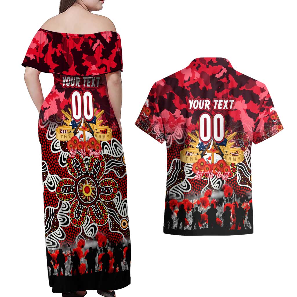 Personalized Dolphins ANZAC Day Couples Matching Off Shoulder Maxi Dress and Hawaiian Shirt Australian Army - Lest We Forget