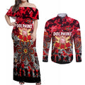 Personalized Dolphins ANZAC Day Couples Matching Off Shoulder Maxi Dress and Long Sleeve Button Shirt Australian Army - Lest We Forget