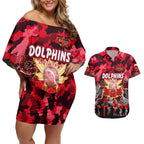 Personalized Dolphins ANZAC Day Couples Matching Off Shoulder Short Dress and Hawaiian Shirt Australian Army - Lest We Forget