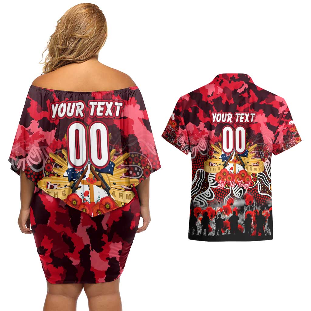 Personalized Dolphins ANZAC Day Couples Matching Off Shoulder Short Dress and Hawaiian Shirt Australian Army - Lest We Forget