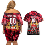 Personalized Dolphins ANZAC Day Couples Matching Off Shoulder Short Dress and Hawaiian Shirt Australian Army - Lest We Forget