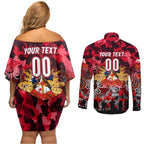 Personalized Dolphins ANZAC Day Couples Matching Off Shoulder Short Dress and Long Sleeve Button Shirt Australian Army - Lest We Forget