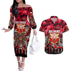 Personalized Dolphins ANZAC Day Couples Matching Off The Shoulder Long Sleeve Dress and Hawaiian Shirt Australian Army - Lest We Forget