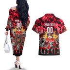 Personalized Dolphins ANZAC Day Couples Matching Off The Shoulder Long Sleeve Dress and Hawaiian Shirt Australian Army - Lest We Forget