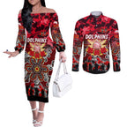 Personalized Dolphins ANZAC Day Couples Matching Off The Shoulder Long Sleeve Dress and Long Sleeve Button Shirt Australian Army - Lest We Forget