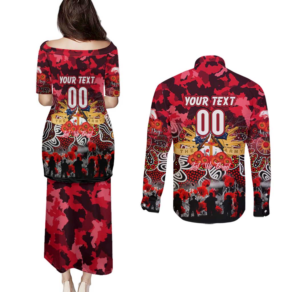 Personalized Dolphins ANZAC Day Couples Matching Puletasi and Long Sleeve Button Shirt Australian Army - Lest We Forget