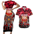 Personalized Dolphins ANZAC Day Couples Matching Short Sleeve Bodycon Dress and Hawaiian Shirt Australian Army - Lest We Forget