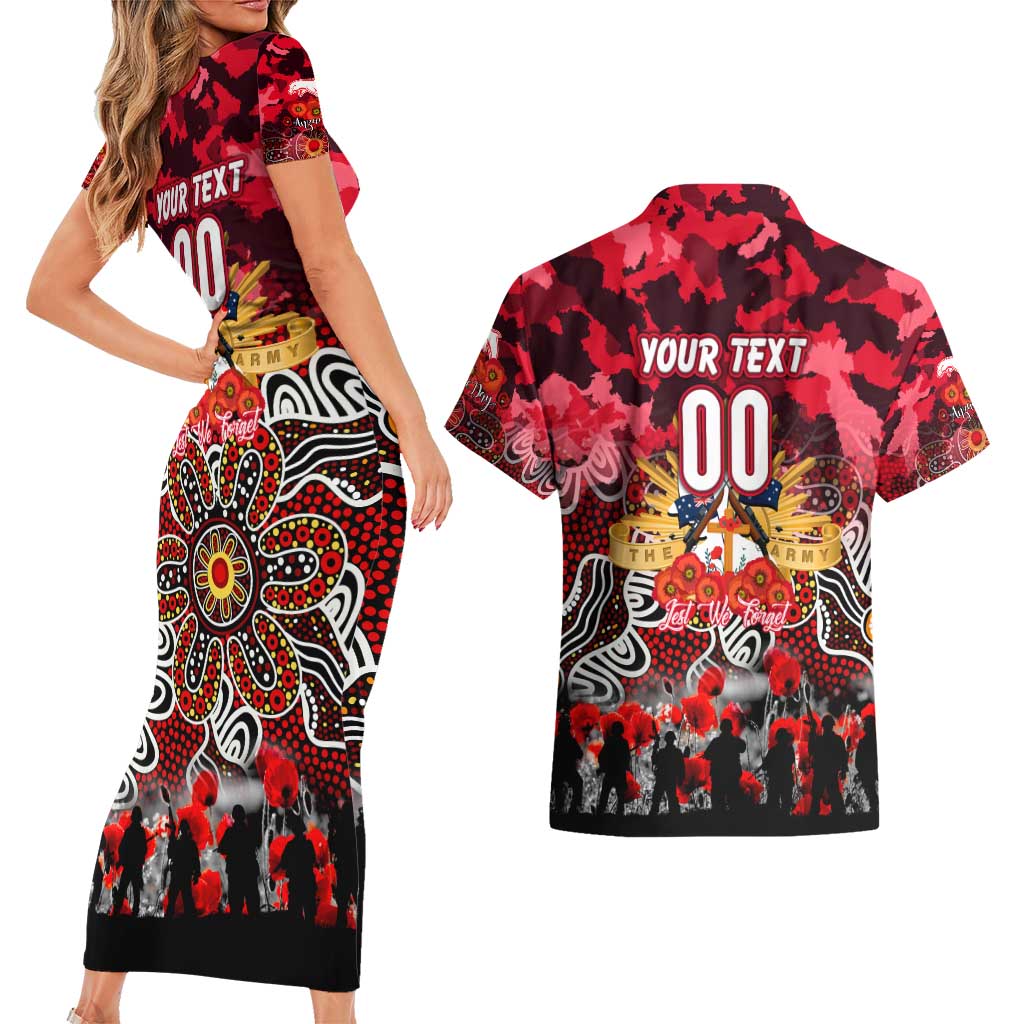 Personalized Dolphins ANZAC Day Couples Matching Short Sleeve Bodycon Dress and Hawaiian Shirt Australian Army - Lest We Forget