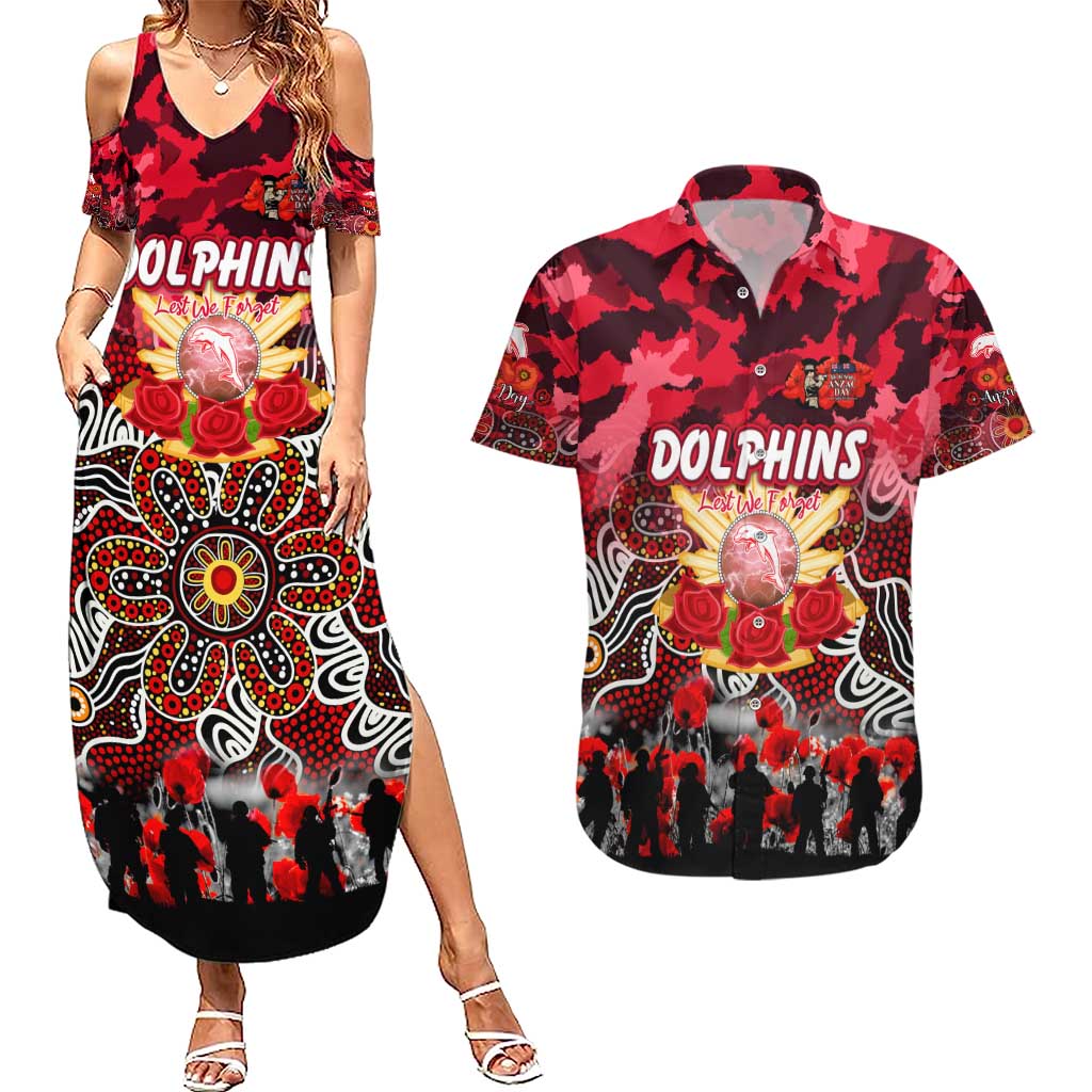 Personalized Dolphins ANZAC Day Couples Matching Summer Maxi Dress and Hawaiian Shirt Australian Army - Lest We Forget