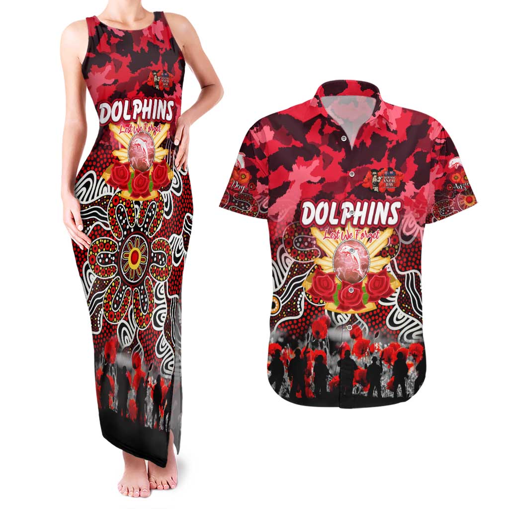 Personalized Dolphins ANZAC Day Couples Matching Tank Maxi Dress and Hawaiian Shirt Australian Army - Lest We Forget