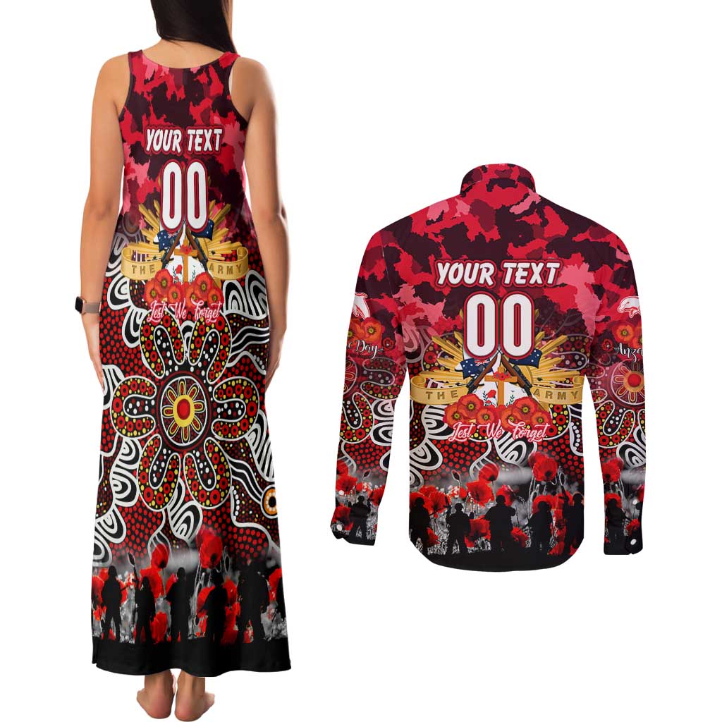 Personalized Dolphins ANZAC Day Couples Matching Tank Maxi Dress and Long Sleeve Button Shirt Australian Army - Lest We Forget