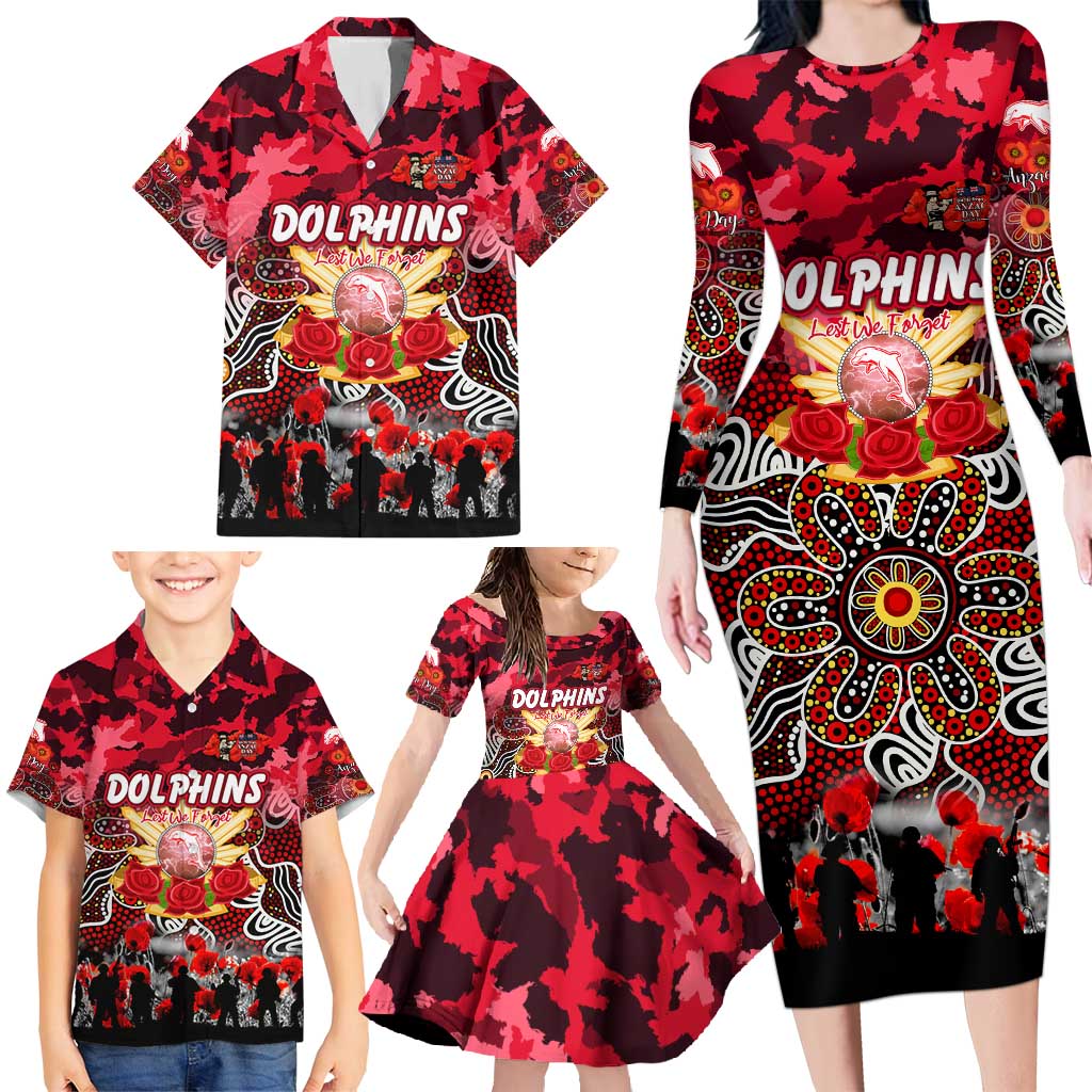 Personalized Dolphins ANZAC Day Family Matching Long Sleeve Bodycon Dress and Hawaiian Shirt Australian Army - Lest We Forget
