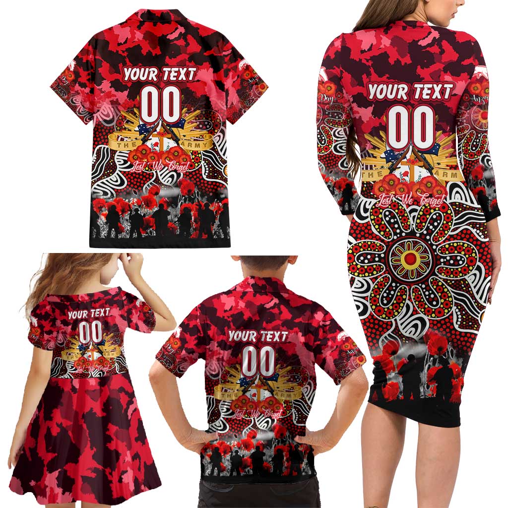 Personalized Dolphins ANZAC Day Family Matching Long Sleeve Bodycon Dress and Hawaiian Shirt Australian Army - Lest We Forget
