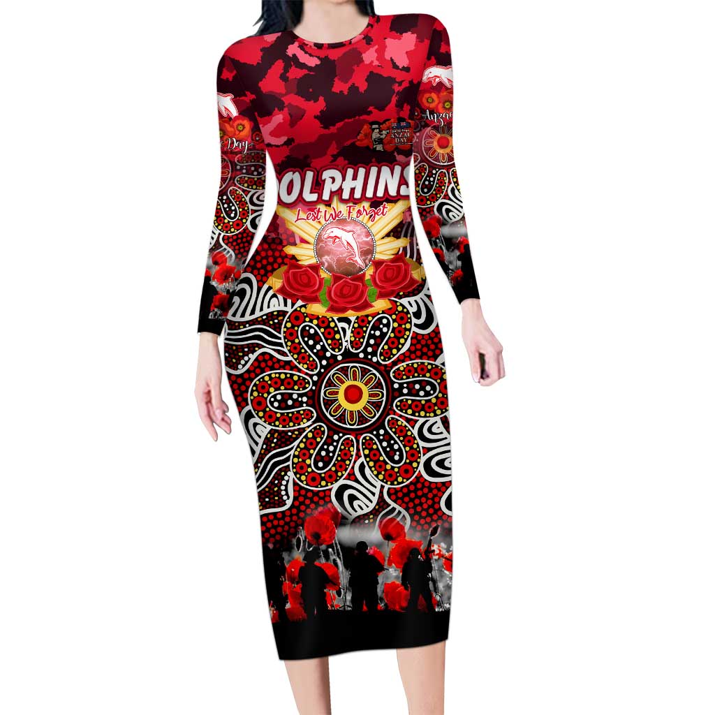 Personalized Dolphins ANZAC Day Family Matching Long Sleeve Bodycon Dress and Hawaiian Shirt Australian Army - Lest We Forget