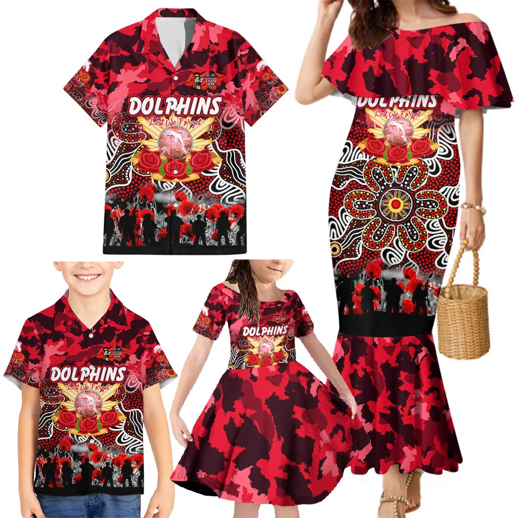 Personalized Dolphins ANZAC Day Family Matching Mermaid Dress and Hawaiian Shirt Australian Army - Lest We Forget