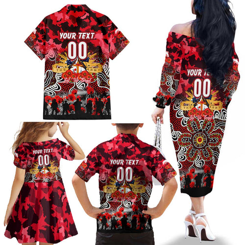 Personalized Dolphins ANZAC Day Family Matching Off The Shoulder Long Sleeve Dress and Hawaiian Shirt Australian Army - Lest We Forget