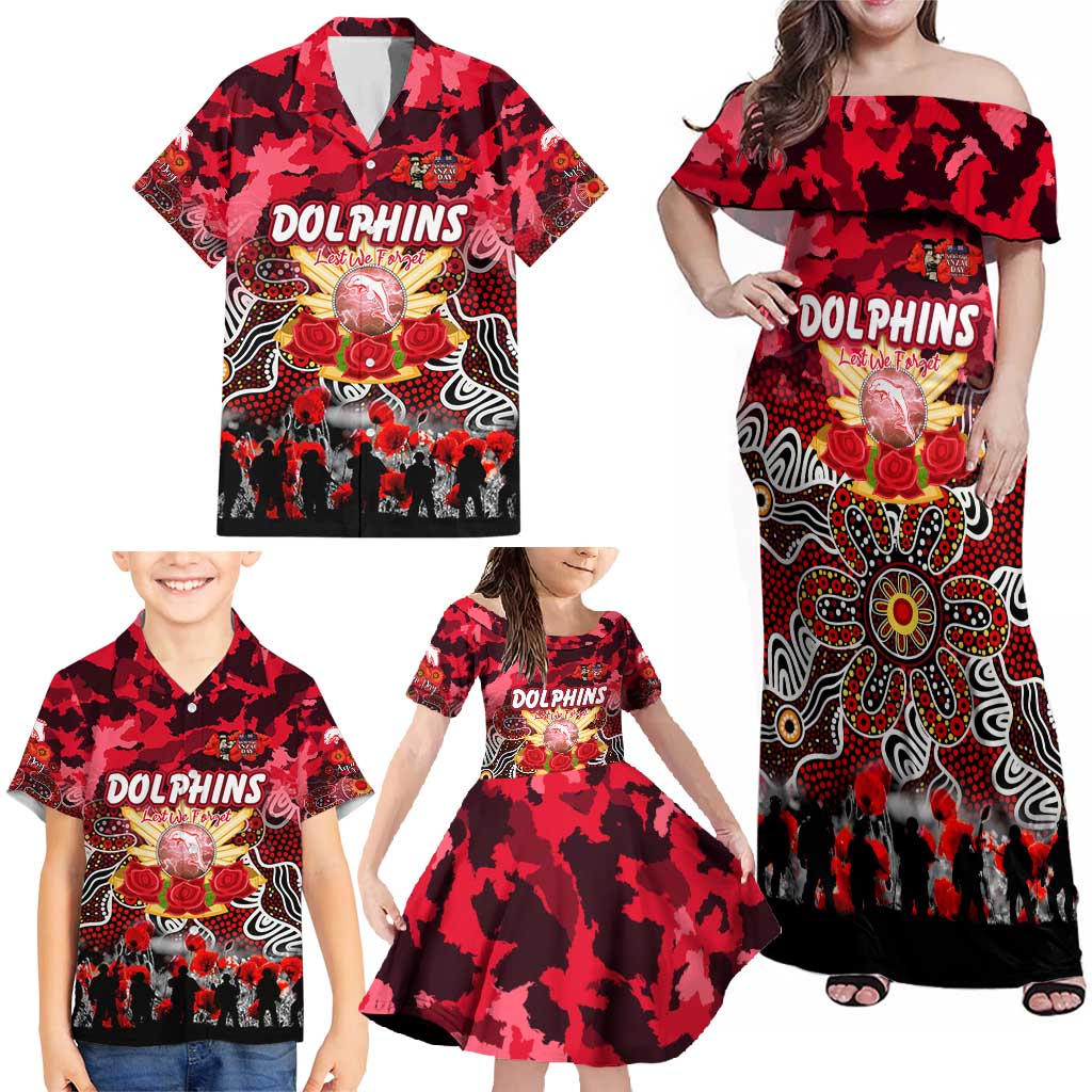 Personalized Dolphins ANZAC Day Family Matching Off Shoulder Maxi Dress and Hawaiian Shirt Australian Army - Lest We Forget