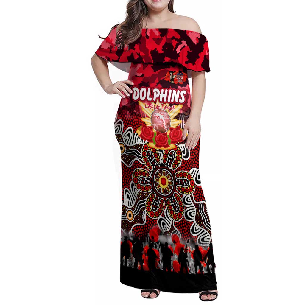Personalized Dolphins ANZAC Day Family Matching Off Shoulder Maxi Dress and Hawaiian Shirt Australian Army - Lest We Forget