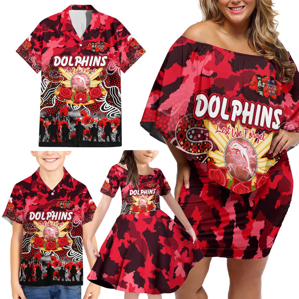 Personalized Dolphins ANZAC Day Family Matching Off Shoulder Short Dress and Hawaiian Shirt Australian Army - Lest We Forget