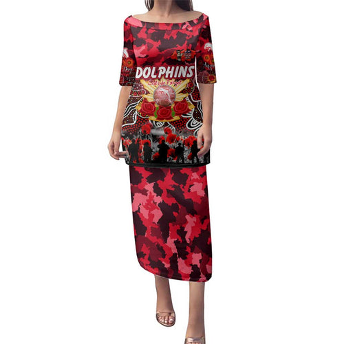 Personalized Dolphins ANZAC Day Family Matching Puletasi and Hawaiian Shirt Australian Army - Lest We Forget
