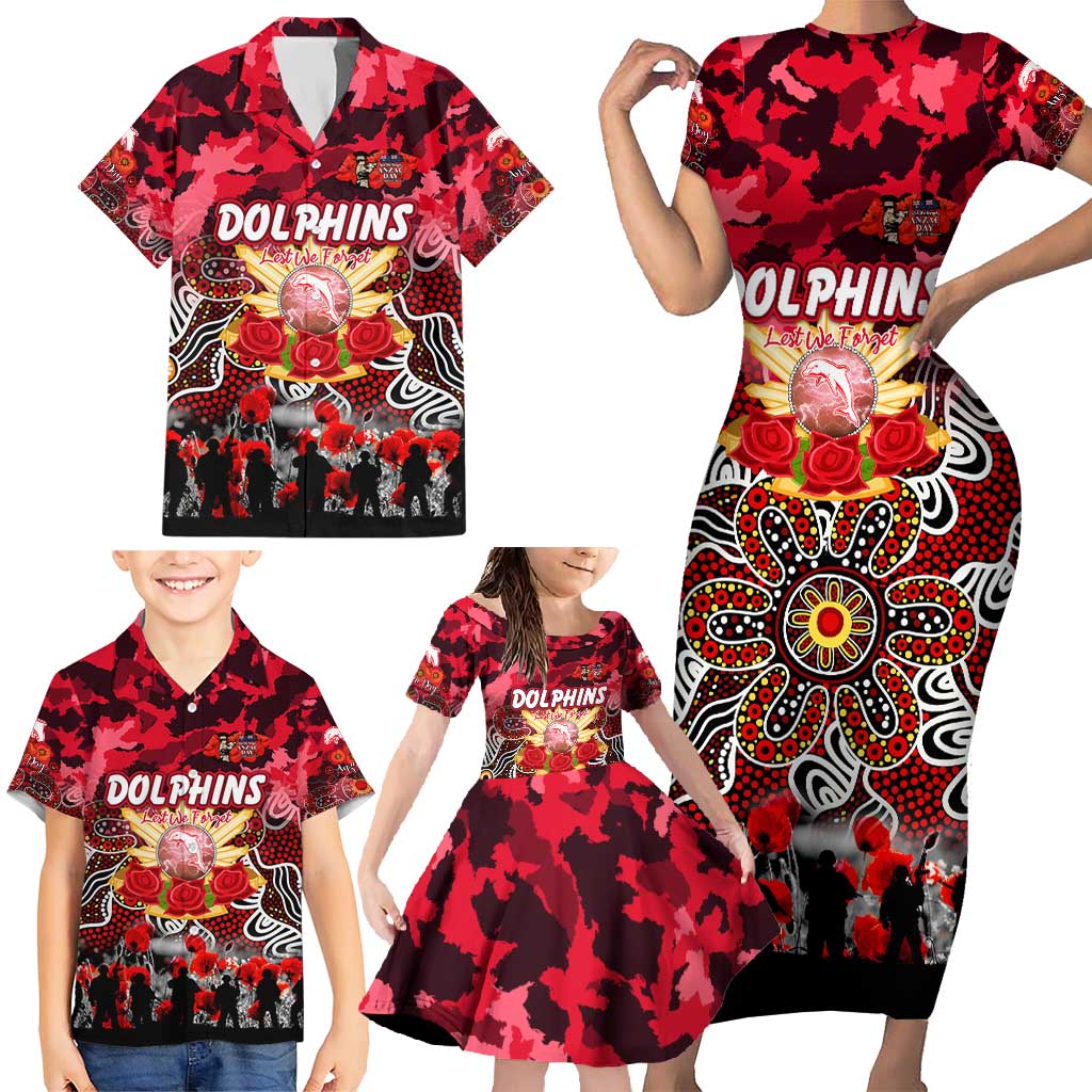 Personalized Dolphins ANZAC Day Family Matching Short Sleeve Bodycon Dress and Hawaiian Shirt Australian Army - Lest We Forget