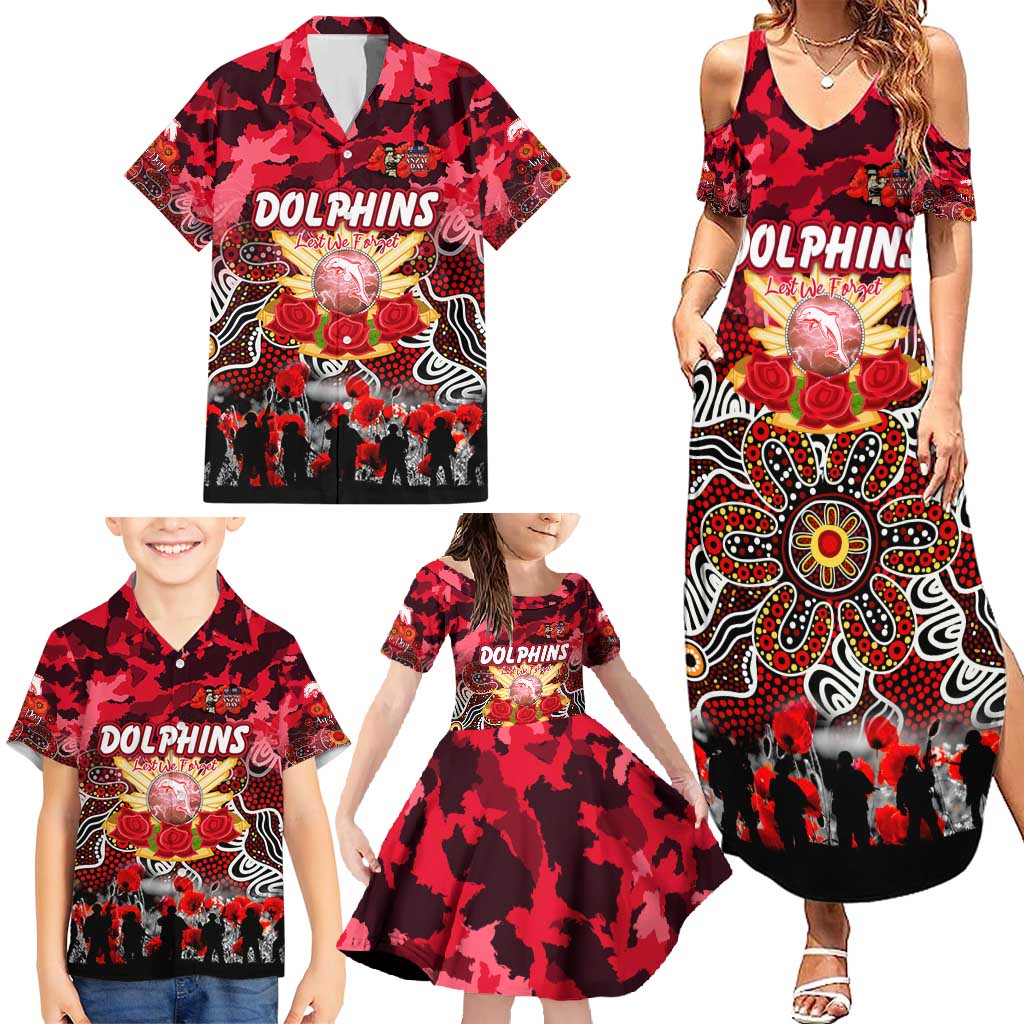 Personalized Dolphins ANZAC Day Family Matching Summer Maxi Dress and Hawaiian Shirt Australian Army - Lest We Forget