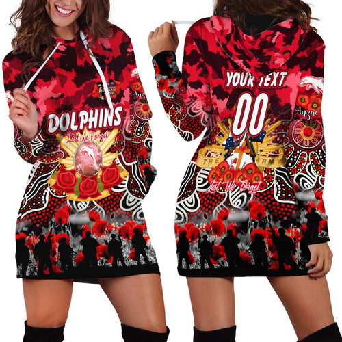 Personalized Dolphins ANZAC Day Hoodie Dress Australian Army - Lest We Forget
