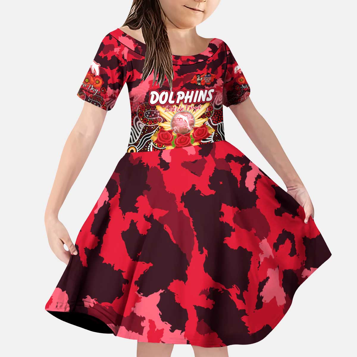 Personalized Dolphins ANZAC Day Kid Short Sleeve Dress Australian Army - Lest We Forget