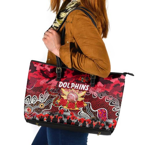 Dolphins ANZAC Day Leather Tote Bag Australian Army - Lest We Forget