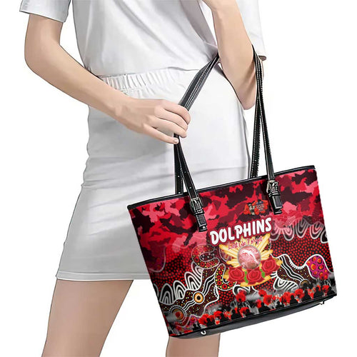 Dolphins ANZAC Day Leather Tote Bag Australian Army - Lest We Forget