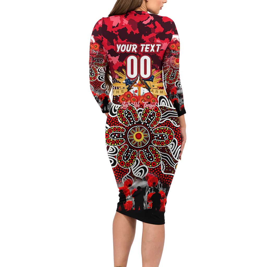 Personalized Dolphins ANZAC Day Long Sleeve Bodycon Dress Australian Army - Lest We Forget