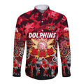 Personalized Dolphins ANZAC Day Long Sleeve Button Shirt Australian Army - Lest We Forget