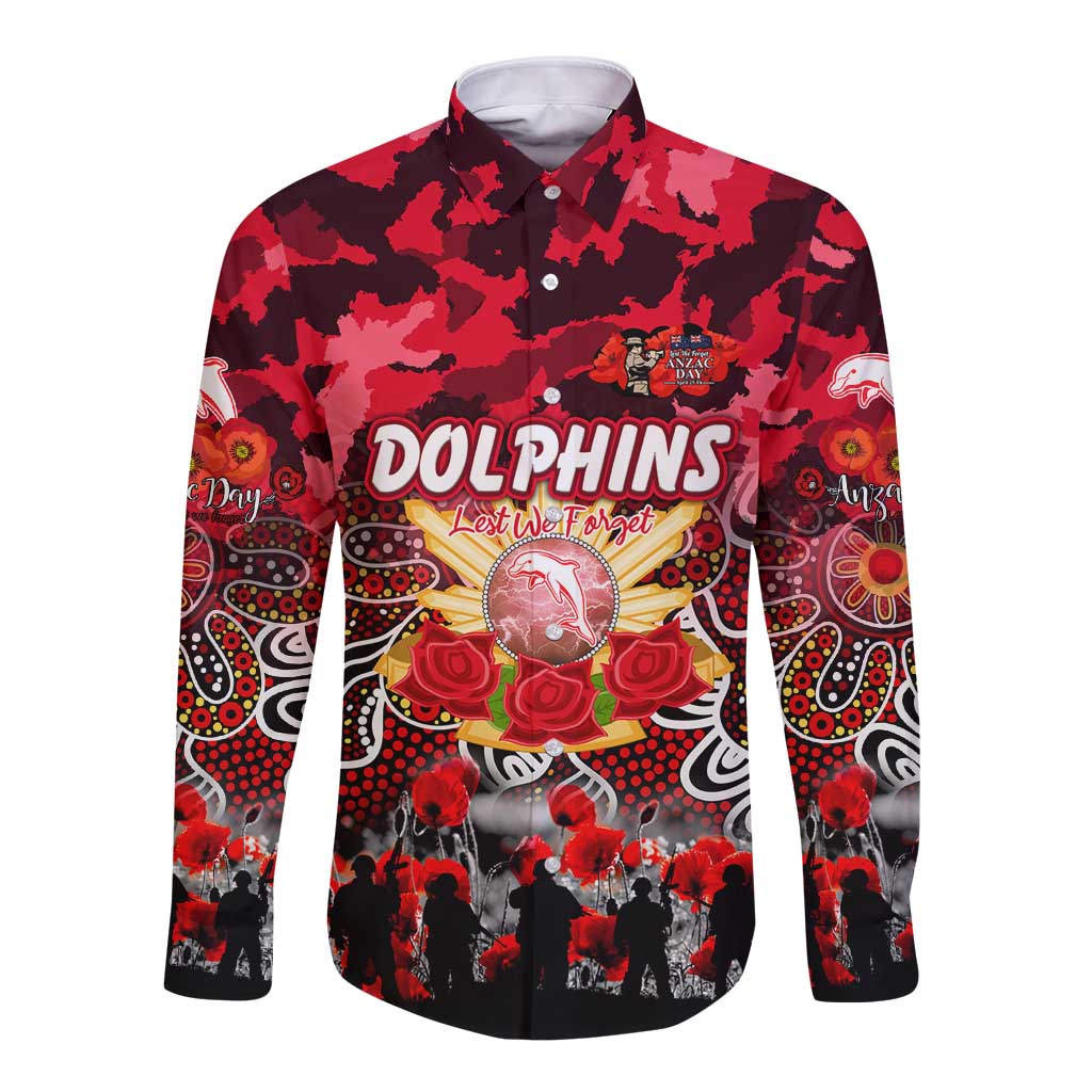 Personalized Dolphins ANZAC Day Long Sleeve Button Shirt Australian Army - Lest We Forget