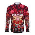Personalized Dolphins ANZAC Day Long Sleeve Button Shirt Australian Army - Lest We Forget