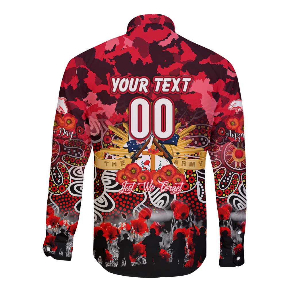 Personalized Dolphins ANZAC Day Long Sleeve Button Shirt Australian Army - Lest We Forget