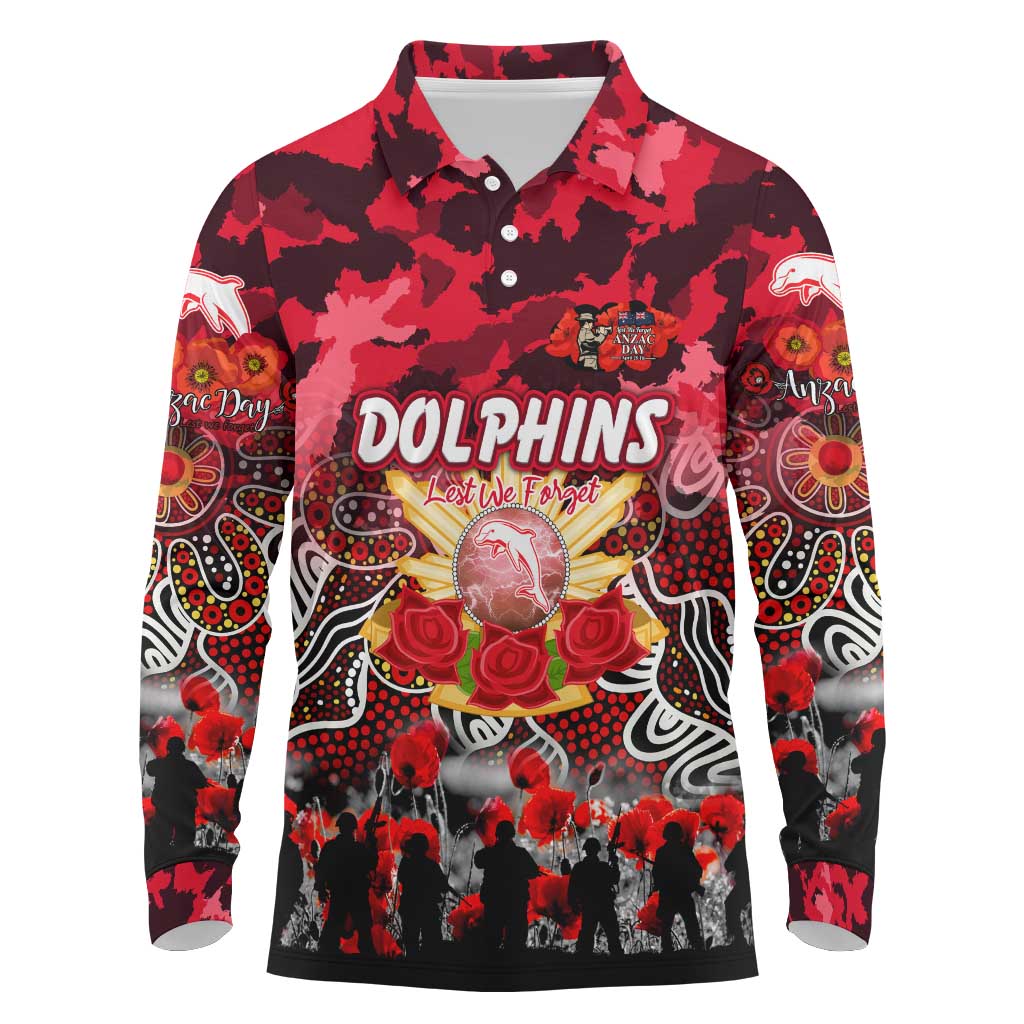 Personalized Dolphins ANZAC Day Long Sleeve Polo Shirt Australian Army - Lest We Forget