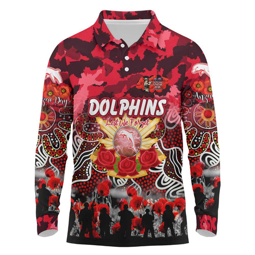 Personalized Dolphins ANZAC Day Long Sleeve Polo Shirt Australian Army - Lest We Forget