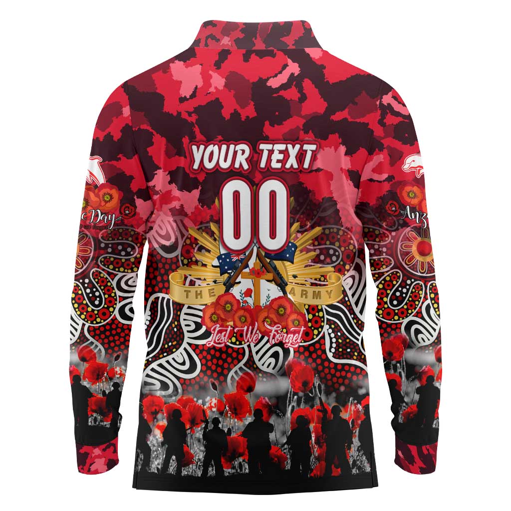 Personalized Dolphins ANZAC Day Long Sleeve Polo Shirt Australian Army - Lest We Forget