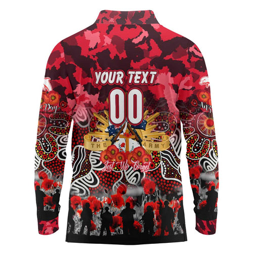 Personalized Dolphins ANZAC Day Long Sleeve Polo Shirt Australian Army - Lest We Forget