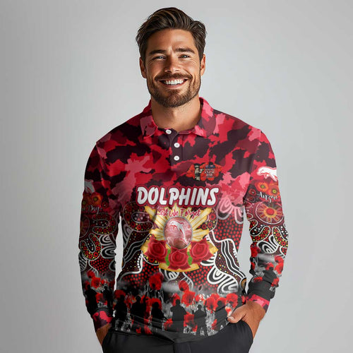 Personalized Dolphins ANZAC Day Long Sleeve Polo Shirt Australian Army - Lest We Forget
