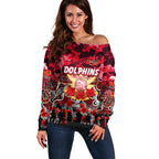 Personalized Dolphins ANZAC Day Off Shoulder Sweater Australian Army - Lest We Forget