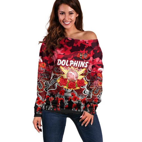 Personalized Dolphins ANZAC Day Off Shoulder Sweater Australian Army - Lest We Forget